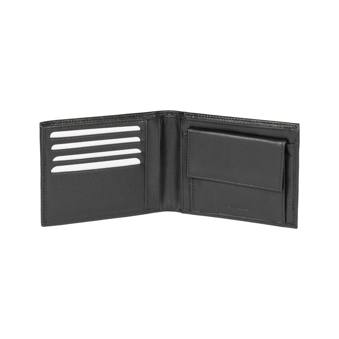 K11403AB | Men's wallet in genuine full-grain leather with a light grain. Black. Coin pocket. Closed dimensions: 12.5 x 9.3 x 1 cm. Packaging: Rigid gift box with bottom/lid