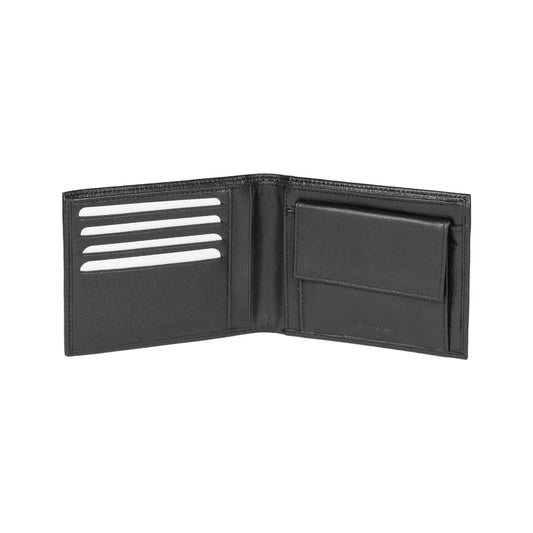 K11403AB | Men's wallet in genuine full-grain leather with a light grain. Black. Coin pocket. Closed dimensions: 12.5 x 9.3 x 1 cm. Packaging: Rigid gift box with bottom/lid