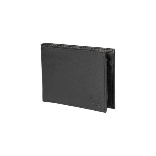 K11403AB | Men's wallet in genuine full-grain leather with a light grain. Black. Coin pocket. Closed dimensions: 12.5 x 9.3 x 1 cm. Packaging: Rigid gift box with bottom/lid